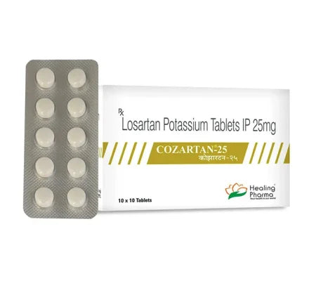 Losartan 25 mg Tablet (Cozartan) for heart and blood pressure management – Buy Online at MedsPrimeHub