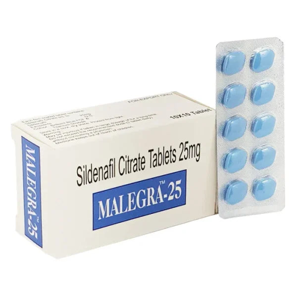 Package of Malegra 25 25 mg Sildenafil tablets for men's health