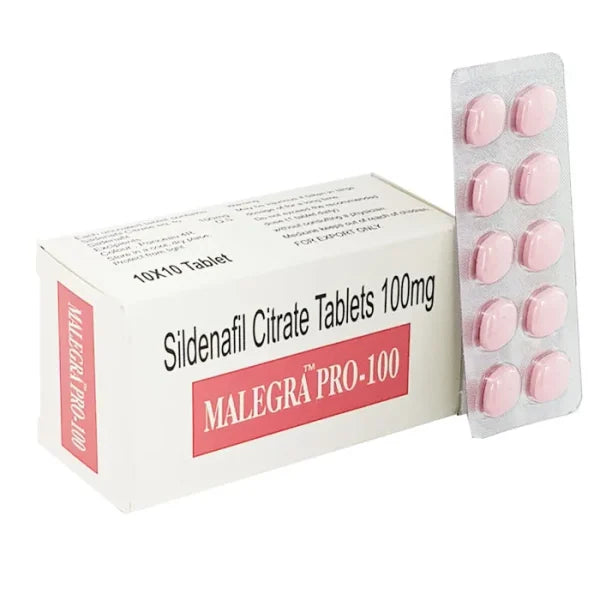 Package of Malegra Professional (Malegra Pro 100) standard strength Sildenafil tablets for men's health