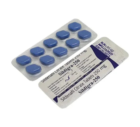 Sildigra 250 standard strength Sildenafil tablet packaging for erectile dysfunction treatment