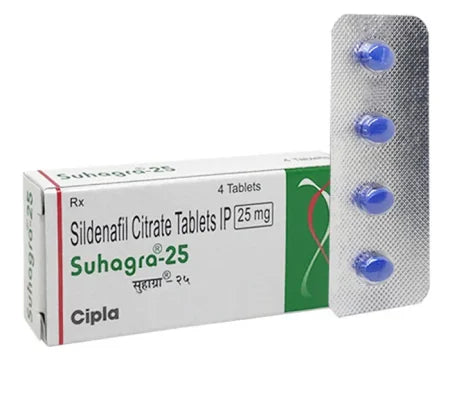 Suhagra 25 25 mg Sildenafil tablet packaging for erectile dysfunction treatment