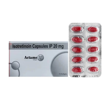 Actame 20mg Isotretinoin Capsule blister strip for acne treatment