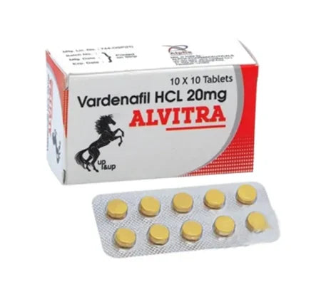 Alvitra 20 mg Vardenafil entry-level erectile dysfunction tablet blister pack
