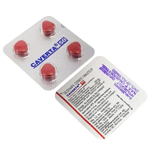 Package of Caverta 50 50 mg Sildenafil tablets for men's health