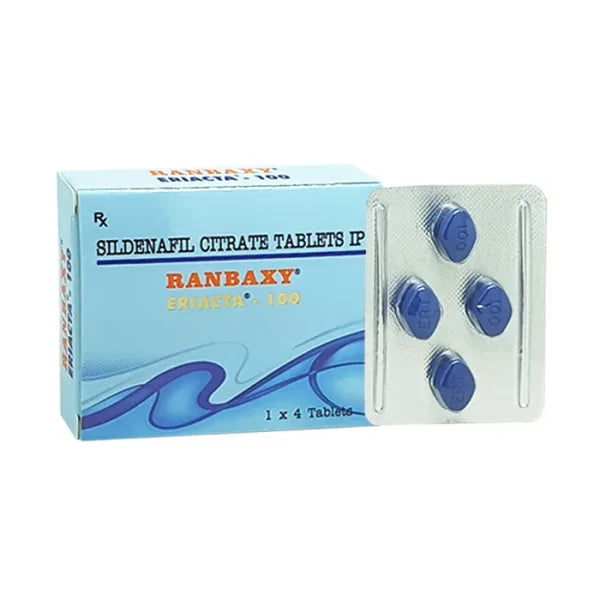 Package of Eriacta 100 standard strength Sildenafil tablets for men's health