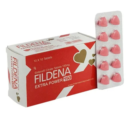 Package of Fildena 150 MG 150 MG Sildenafil tablets for men's health