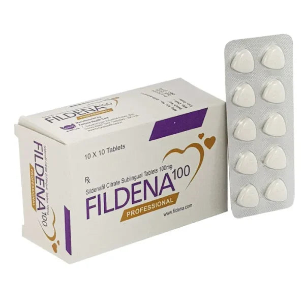 Fildena Professional 100  (Sildenafil Citrate) 100 mg Sildenafil tablet packaging for erectile dysfunction treatment
