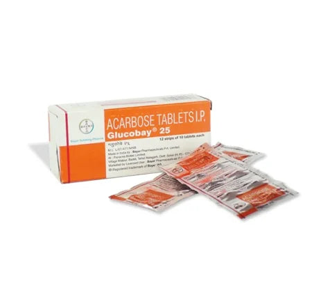 Glucobay 25 mg Tablet tablet for type 2 diabetes – Buy Online at MedsPrimeHub