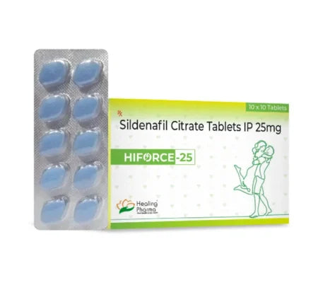 Hiforce 25 standard strength Sildenafil tablet packaging for erectile dysfunction treatment