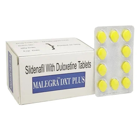 Malegra Dxt Plus standard strength Sildenafil tablet packaging for erectile dysfunction treatment