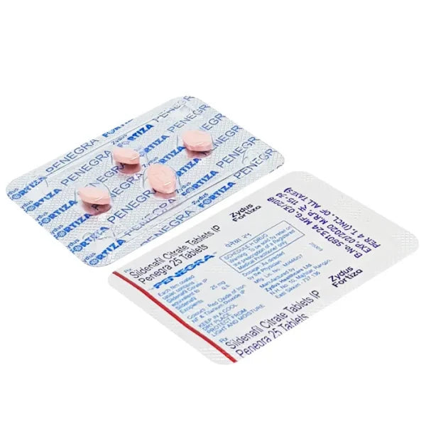 Penegra 25 standard strength Sildenafil tablet packaging for erectile dysfunction treatment