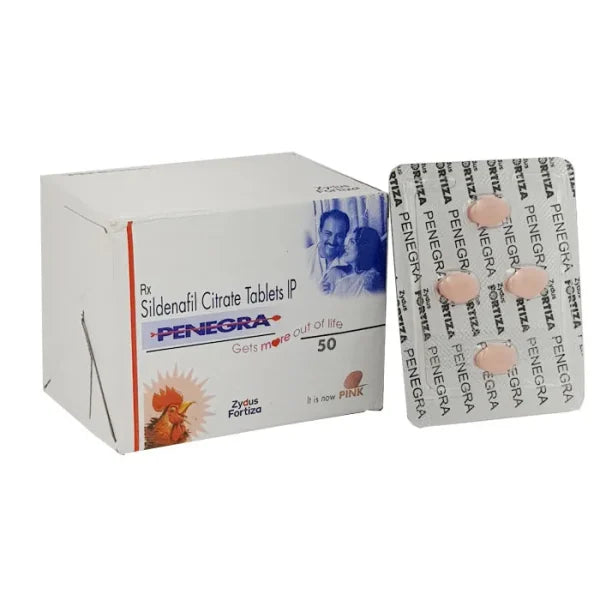 Penegra 50 50 mg Sildenafil tablet packaging for erectile dysfunction treatment