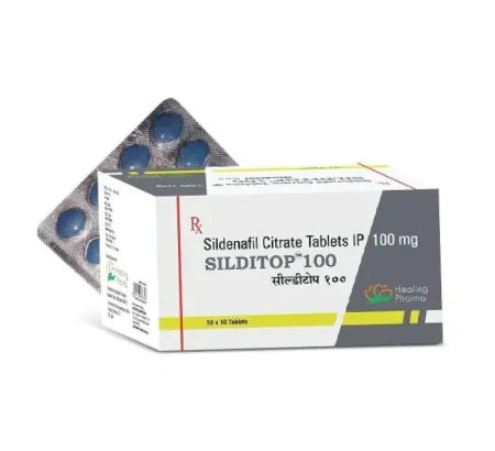 Silditop 100 100mg Sildenafil tablet packaging for erectile dysfunction treatment