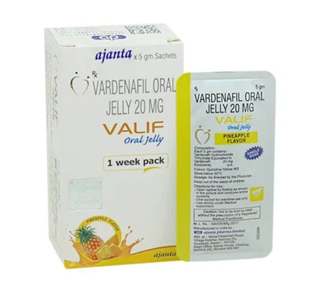 Valif Oral Jelly 20 mg Vardenafil sachet by Ajanta Pharma for rapid ED relief