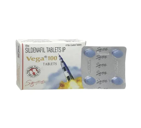 Vega 100 100 mg Sildenafil tablet packaging for erectile dysfunction treatment
