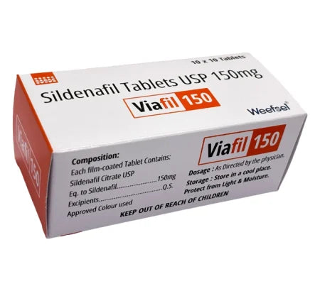 Viafil 150 standard strength ED medication tablet with Sildenafil