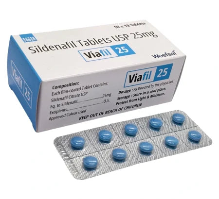Viafil 25 standard strength ED medication tablet with Sildenafil